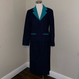 Vintage Miss Pendleton Suit Size 8 Navy Wool Skirt